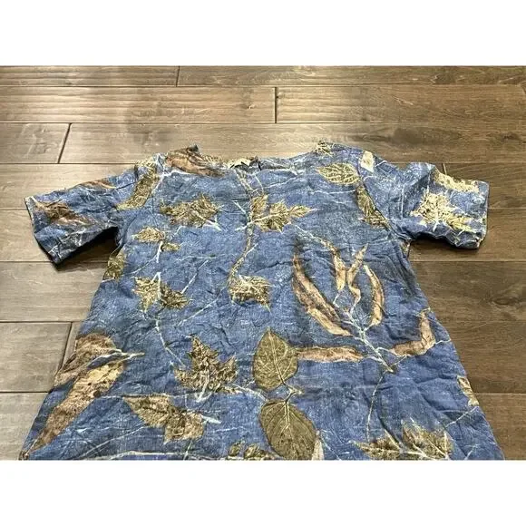 Novica Womens Blue Fall Leaves 100% Cotton Dress Short Sleeve Size M MEDIUM - Picture 4 of 8